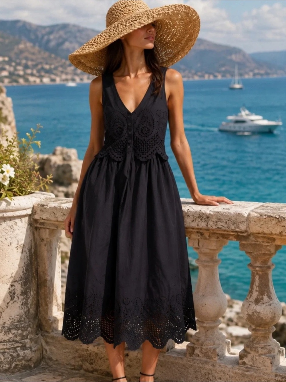 Cleobella Julie Sleeveless V-Neck Eyelet Midi Dress NWT Size M